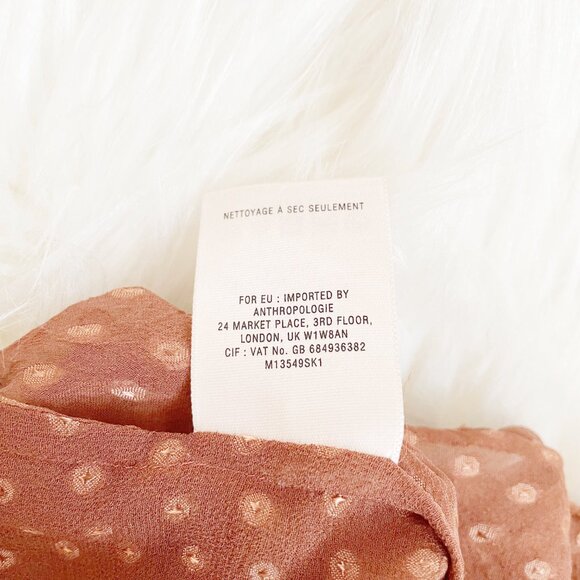 Anthropologie Rust Grassland Swiss Dot Pintuck Silk Short Sleeve Blouse Top - Picture 8 of 8